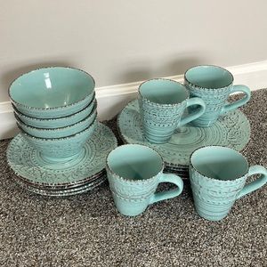 Elama 16pc. Dinnerware Set, Ocean/Turquoise